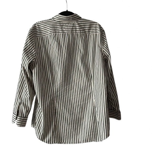 Ralph Lauren Women's XL Green & Ivory Striped Button Down Sleeved Collared Shirt - Picture 5 of 15